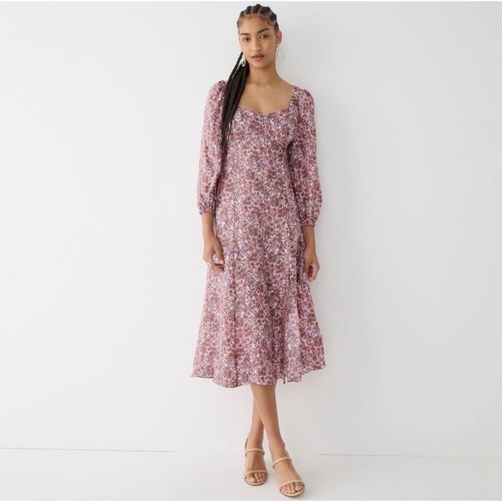 J Crew Dress Sweetheart Neckline Puff Sleeve Midi Dress Floral NWT Sz 20